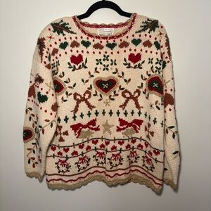 Jennifer‎ Reed Vintage Handmade Embroidered Christmas Long Knit Sweater Large
